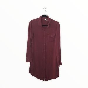 Roxy Maroon Long Sleeve Snap-Down Shirt Dress Sz M